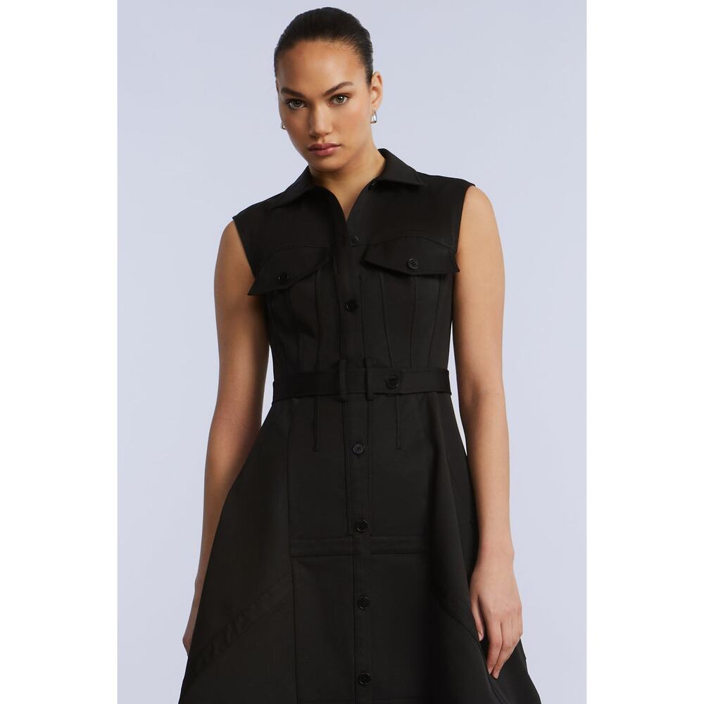 BCBGMAXAZRIA Scarf Hem Taffeta Twill Midi Dress in Black S - Picture 3 of 8